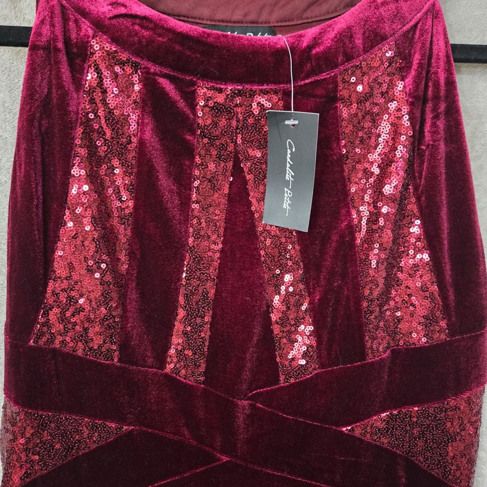 Candalite Petite Burgundy Velvet Sequin Holiday Dress PL Whimsigoth Formal‎ - Picture 4 of 9
